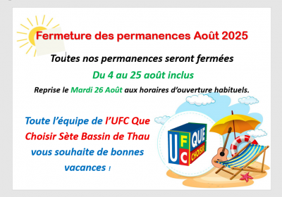 Fermeture de nos permanences du 4 au 25 Août inclus